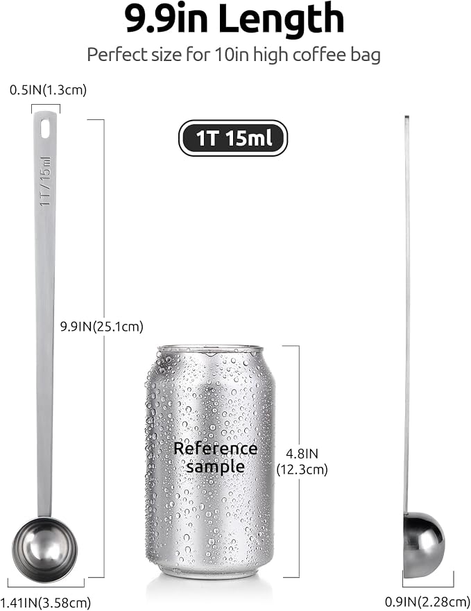 U-Taste Coffee Scoop 1 Tablespoon: 18/8 Stainless Steel Measuring Scooper for Ground Coffee, Bean, Powder, Espresso, 8.5in Extra Long Handle Metal Meaure Spoon for Canister, Jar (1Tbsp/15ml, Silver) | 18/8 Stainless Steel Tablespoon Scoop, Long Metal C...