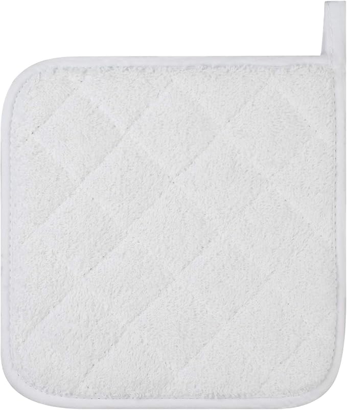 100% Cotton Kitchen Everyday Basic Terry Pot Holder Heat Resistant Coaster Potholder for Cooking and Baking Set of 5 White