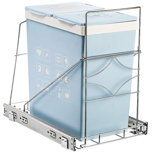 Youeon Pull Out Trash Can Under Cabinet, Adjustable Stainless Steel Under Sink Trash Can Pull Out, Slide Out Garbage Shelf, Fit for 7-11 Gallon Trash Can(Not Included)