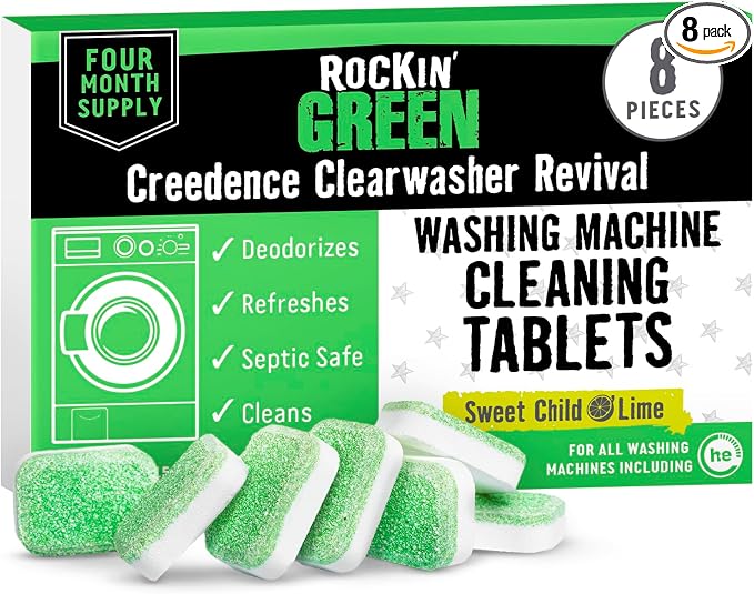 Rockin' Green Washing Machine Cleaner Lime 8 Pk | Deep Cleaning, Deodorizing, for Dishwashers Washing Machines Garbage Disposals, Removes Odor and Residue