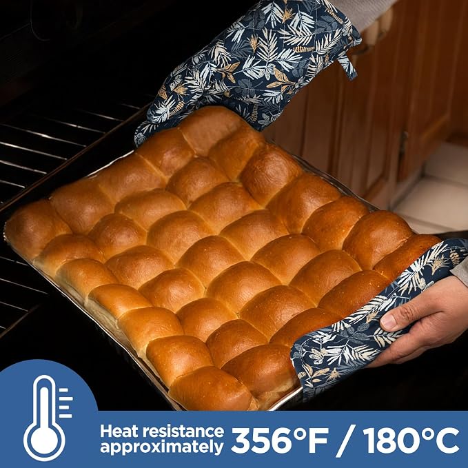 BONTHEE Oven Gloves Heat Resistant Potholder Set Oven Gloves with Anti-Slip Striped Cooking Gloves for Cooking Baking - 2PCS