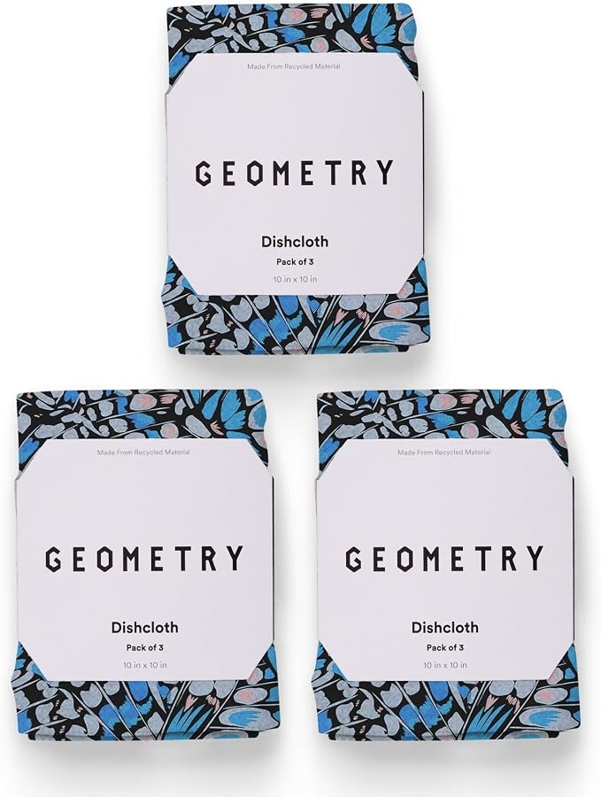 GEOMETRY Kitchen Dish Cloths - Spring & Summer Collection - Premium Dishcloths with Geoweave - Absorbent & Fast Drying Kitchen Towels - Blue Garden Wings, 10" x 10" - 3-Pieces