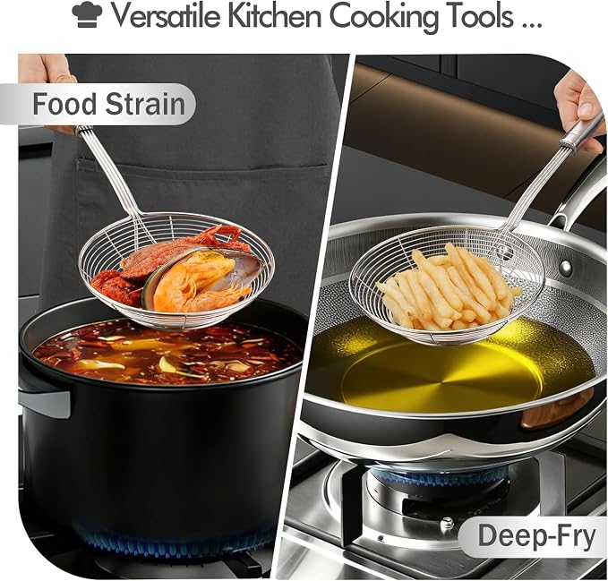 6.14 Inch Oil Spider Strainer Kitchen Cooking Tools With Mesh Filter,Stainless Steel Slotted Skimmer Spoon For Deep Fryer Basket,Strainer For Noodle,Pasta,Donut