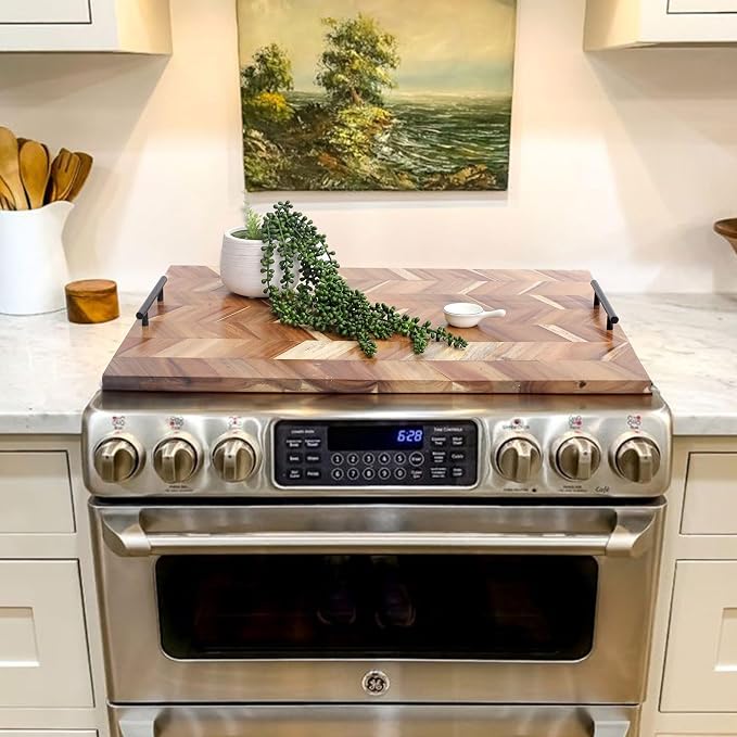 SwallowLiving Noodle Board Stove Cover Wood with Handles, Wooden Stovetop Cover Board for Gas Stove and Electric Stove Top, kitchen sink cover for counter space, Acacia