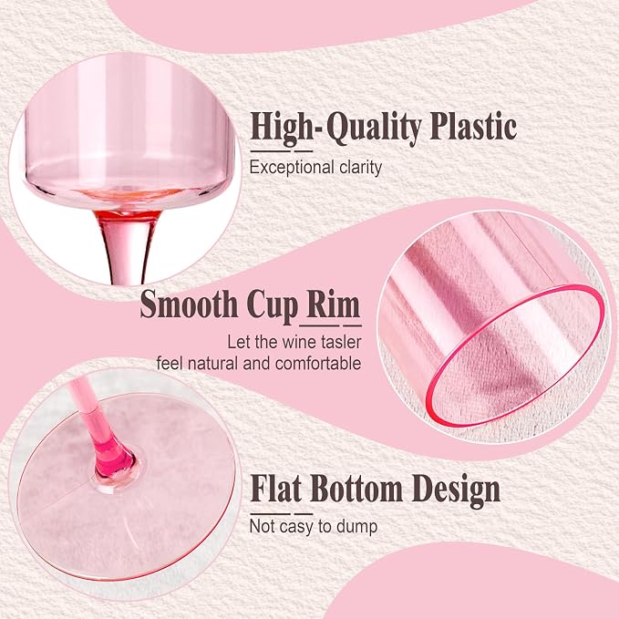 Ciaell 24 Pack Pink Plastic Champagne Flutes for Weddings Birthdays | 6 oz Pink Square Toasting Cups, Heavy Duty Plastic, Champagne Wine Mimosas Cocktails for Anniversaries Parties Baby Showers