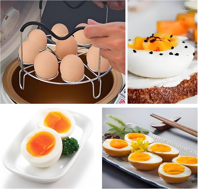 19.5cm Silver Egg Steamer Rack, Heat Resistant Silicone Handle | 19.5cm/7.68inch Steamer Rack Trivet for Instant Pot Accessories Stainless Steel Egg Assit fit, Kitchen Steam Rack Cook 9 Eggs