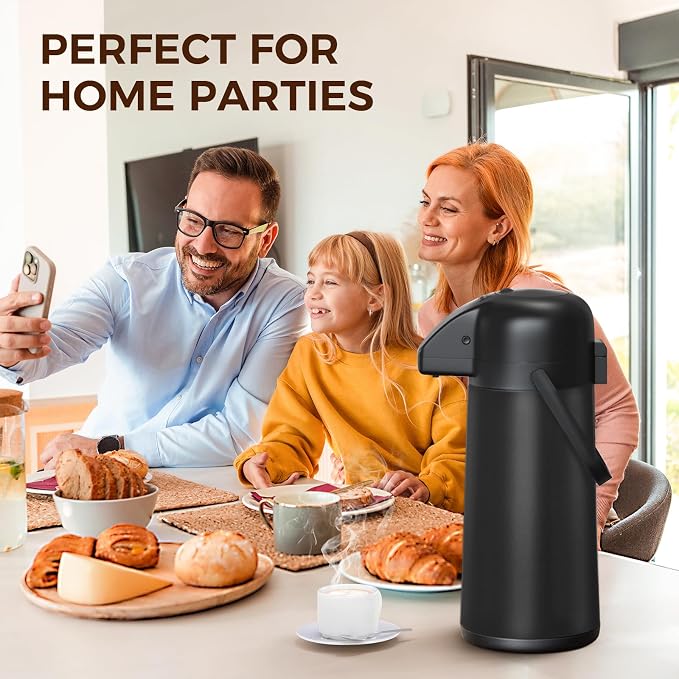 Coffee Carafe for Keeping Hot, 102OZ / 3L Airpot Coffee Dispenser with Pump | Large Thermal Coffee Urn for Hot Drinks Tea Liquid, Insulated Stainless Steel Hot Water Beverage Dispenser for Parties, Black