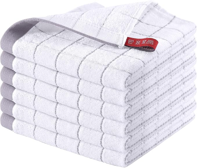 Homaxy 100% Cotton Terry Kitchen Dish Cloths, 6 Pack, White | Ultra Soft and Absorbent, Suitable for Drying and Washing Dishes