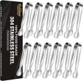 Eddeas Mini Tongs For Serving Food，Set fo 12 Small Tongs For Appetizers，Small Stainless Steel Metal Cooking Tong，for Tea Party Coffee Bar, 4 inch Sugar Tong - Silver