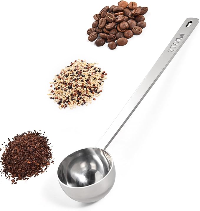 Doosu Metal 6.9in Long Handle Coffee Scoop for Ground Coffee (2 Tbsp) | Food-Grade 18/8 Stainless Steel Measuring Spoon, Tablespoon Scooper for Coffee Beans, Espresso, Protein Powders, Tea, Sugar