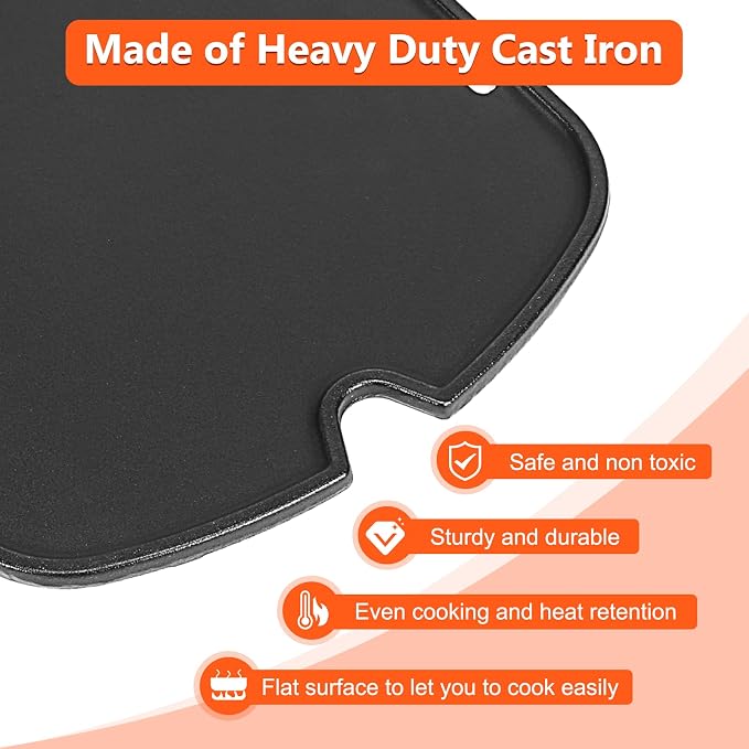 QuliMetal 7034 Cast Iron Griddle for Weber Traveler 9010001 Gas Grill | 13.57 x 12.42 inch cast iron cooking plate for Weber Traveler portable gas grills; replacement for Weber part 7034