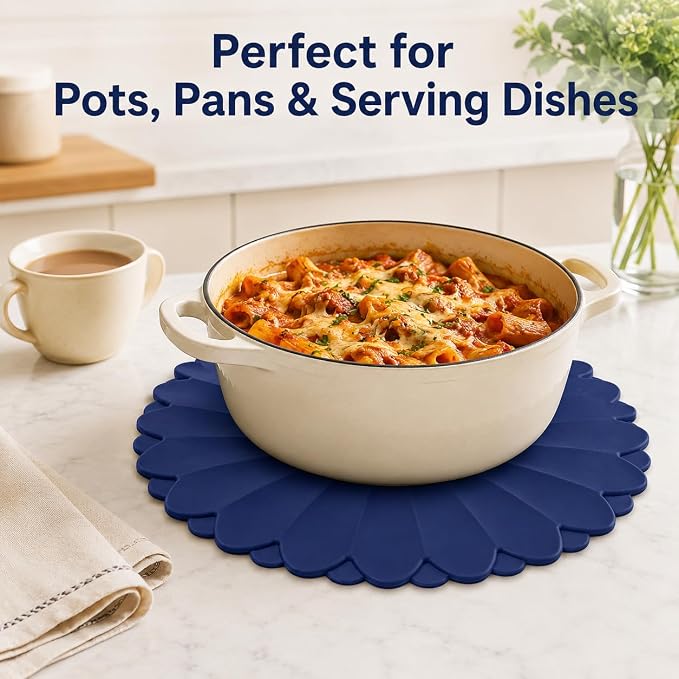 Heat-Resistant Silicone Trivet Mats, Non-Slip Hot Plate Holder for Kitchen Countertops & Dining Table, Reusable Pot Holder Pad with Secure Grip, Dishwasher Safe (Blue, Diameter: 30cm/11.81")