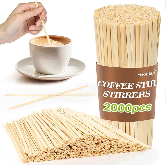 MAQIHAN 2000PCS Coffee Stirrers 5.5" - Bamboo Coffee Stir Sticks Disposable | Hot Drink Beverage Stirrers For Coffee, Milk, Juice, Cocktail And Chocolate, Square Swizzle Sticks For Party And Bar Use