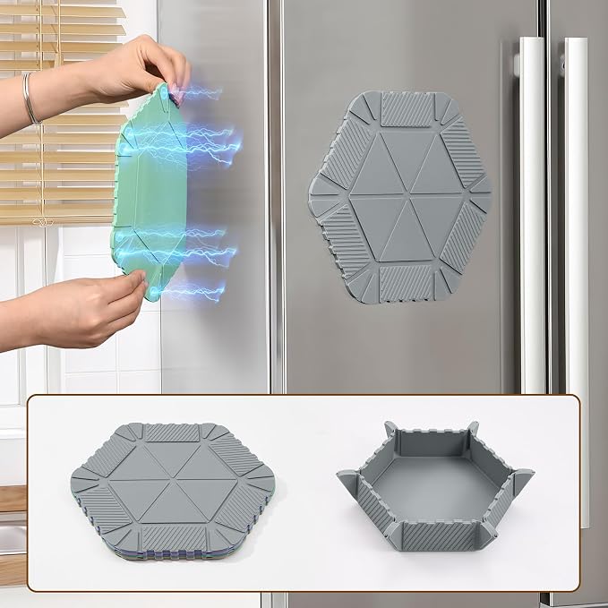 Magnetic Silicone Trivet Mat - Heat Resistant Hot Pad for Hot Dishes, Pots & Pans, Non-Slip Table & Countertop Protector (Gray, Hexagon)