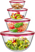 KOMUEE 4 Pack Glass Mixing Bowls Set with Lids (4.8QT, 2.9QT, 1.7QT, 0.8QT) | Glass Nesting Bowls for Kitchen Baking, Cooking and Serving, Oven, Dishwasher, Freezer, and Microwave Safe