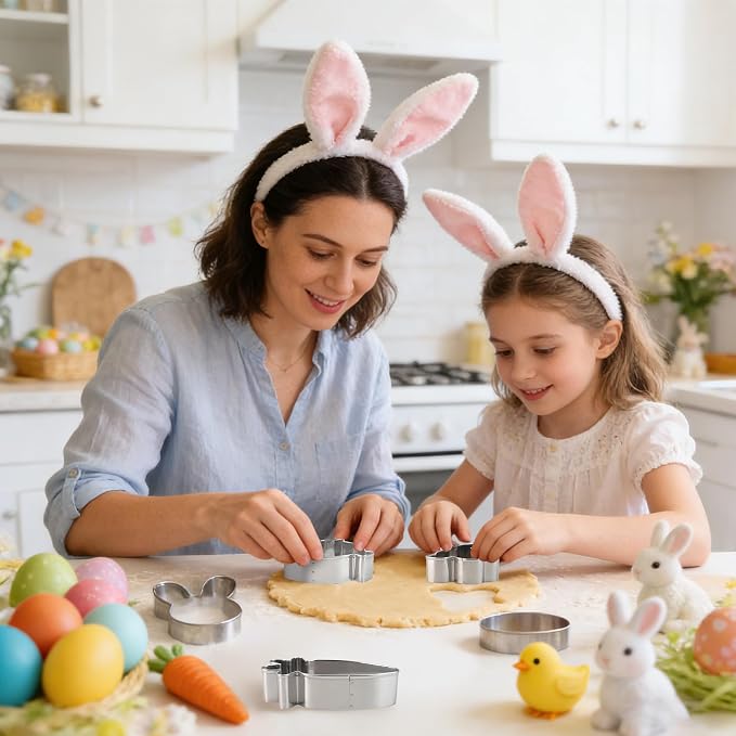 Easter Cookie Cutters, 5 Pcs Chick Carrot Egg Bunny Rabbite Shapes Metal Cookie Cutters, Stainless Steel Cutter Sets Biscuit Fruit Cutter for Easter Holiday Home Baking Kit Birthday Party Supplies