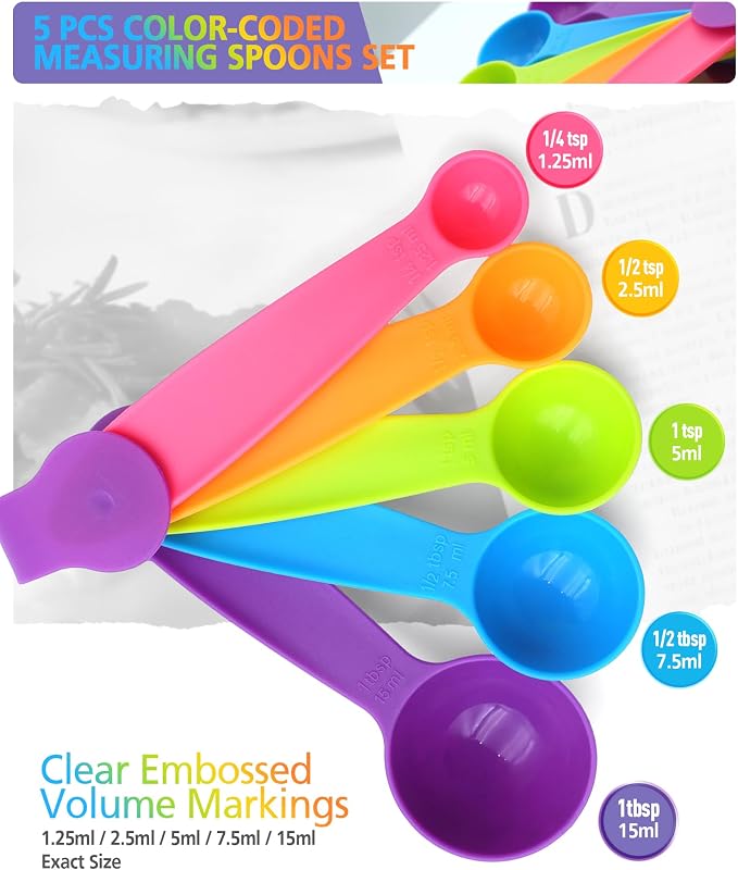Measuring Cups and Spoons set, Collapsible Measuring Cups, 4 piece Measuring Tool Engraved Metric/US Markings for Liquid & Dry Measuring, Space Saving, BPA Free Silicone, Colorful