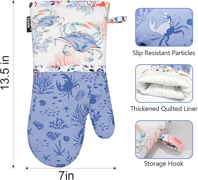 Alselo Oven Mitts 1 Pair, Silicone Printed Kitchen Mittens,7"x13.5" | Heat Resistant & Non-Slip Oven Gloves, Fashion Animal Design with Soft Quilted Cotton Lining for Baking Cooking BBQ (Lilac 2)