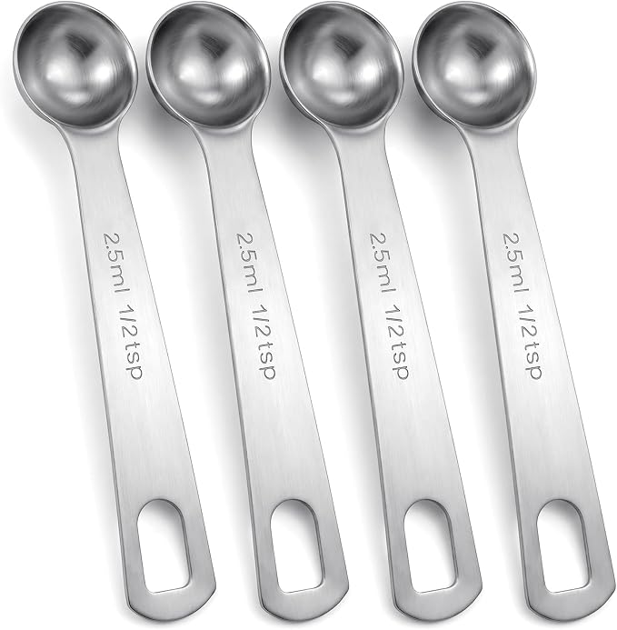 4 PCS 1/2 Teaspoon Scoop, 4.65 X 0.98 Inch Stainless Steel 1/2 Teaspoon Measuring Spoon, Short Handle Design Teaspoons Measuring Spoon for Precise Baking & Cooking, Heavy-Duty Kitchen Tools