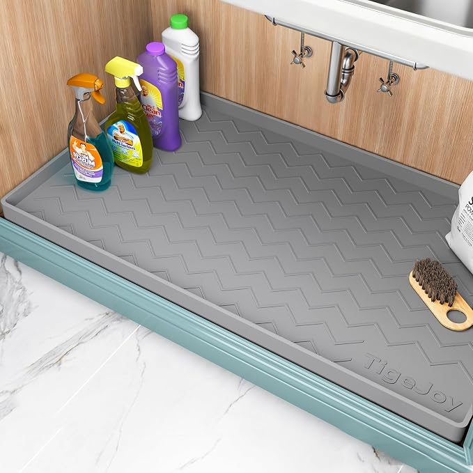 TigeJoy Under Sink Mats for Kitchen Waterproof 31" x 19", Cabinet Liner | Leak-Proof Silicone Mat Sink Protector, Kitchen Essentials Organizer and Storage,Boot or Shoe Tray, Pet Feeding Mat