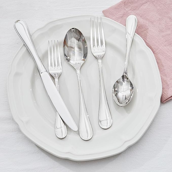 24 Piece Silverware Set for 4 with Steak Knives, 18/10 Stainless Steel | KINGSTONE Teardrop Heavy Cutlery Set, Mirror Polished Knives Forks and Spoons Utensils, Dishwasher Safe for Kitchen Wedding