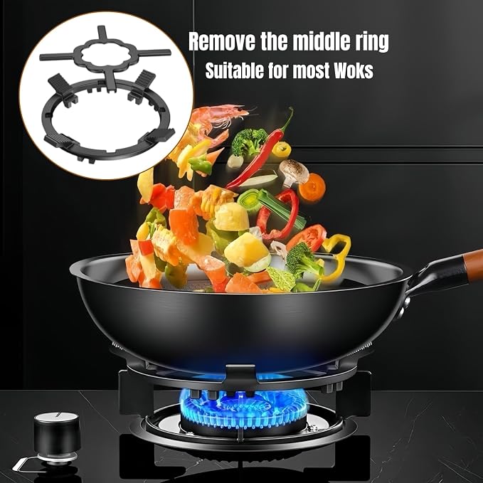 Cast Iron Wok Support Ring for Moka Pot, 2 in 1 Gas Ring Reducer Stovetop Stand for Wok small Saucepan Coffee Pot, Reducer Ring Holder for Gas Stove Hobs Cooker