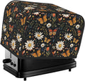 2 Slice Toaster Cover Vintage Butterfly Daisy Leaf Dust Proof Washable Kitchen Appliance Cover with Pocket, Oxford Fabric Countertop Toaster Protector for Standard Toasters Small Appliances
