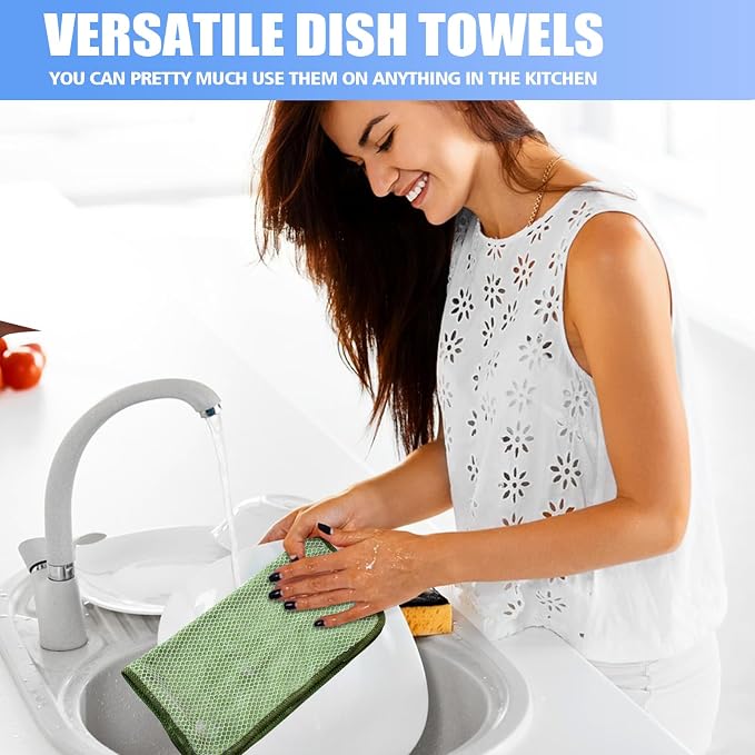 Dish Cloths for Washing Dishes with Scrub Side, Microfiber Dish Rags | Dual-sided microfiber dish cloths with scrubber for stuck-on food, quick dry kitchen washcloths 9 Pack, 12 Inch Mixed Colors