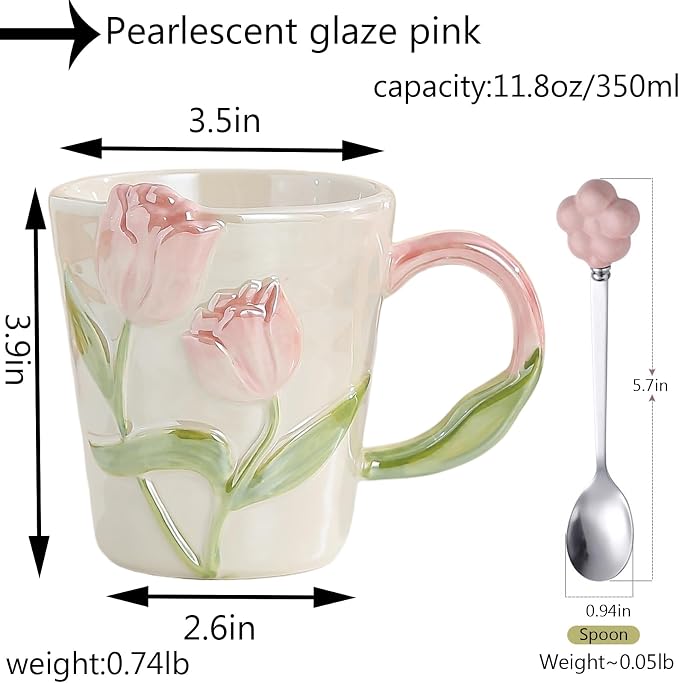 Espresso Cup11.8oz Funny Ceramic Coffee Mug for Women, Handmade Cute Tea Cup, Unique Gift for Mom Wife Best Friend, Home Office Use, Pink