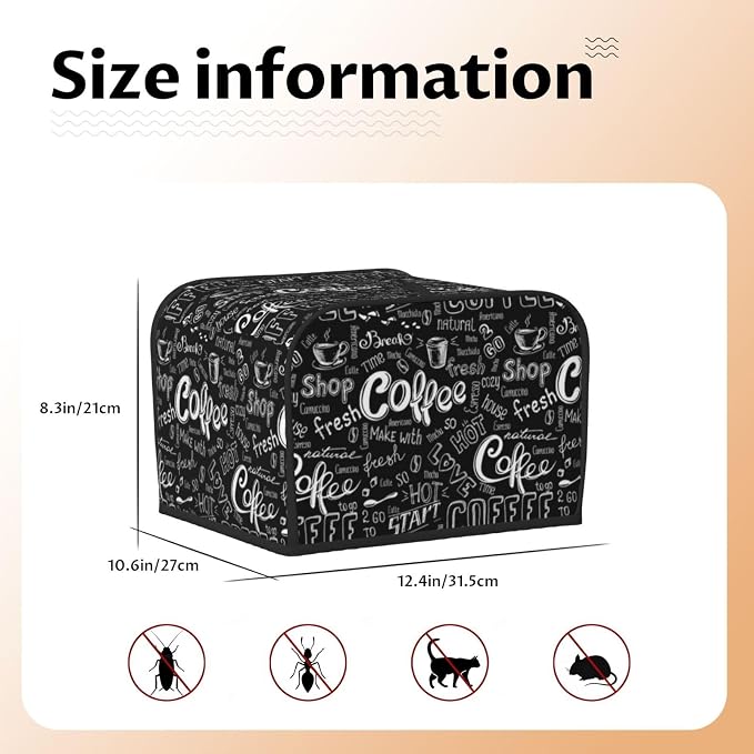 Toaster Cover 4 Slice with Coffee Pattern Dustproof Bread Maker Cover Fingerprint Bakeware Protection Wide Slot Toaster Bag Reusable Kitchen Small Appliance Cover