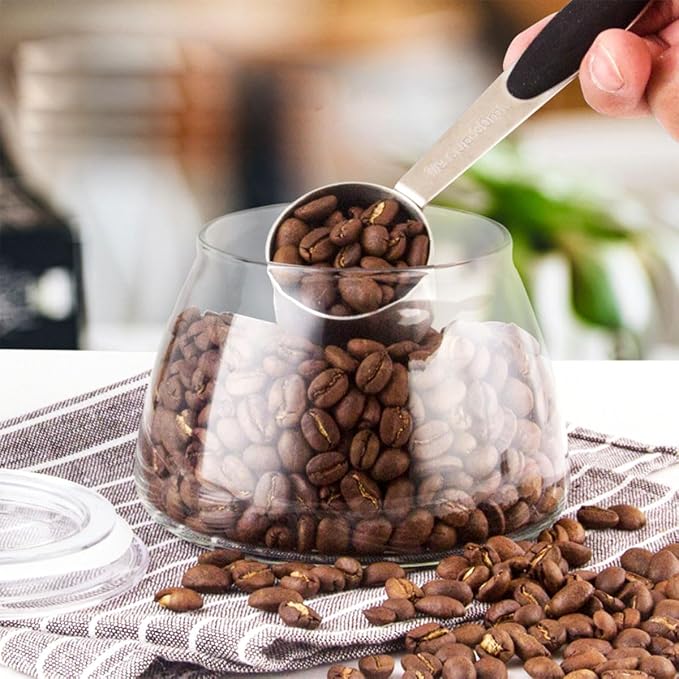 2 PCS 1/8 Cup Stainless Steel Measuring Scoops Coffee Measuring Scoop 30ML Small Coffee Scoop Measuring Cup with Black Silicone Handle Large Capacity And Comfortable Hand Feeling Tablespoon