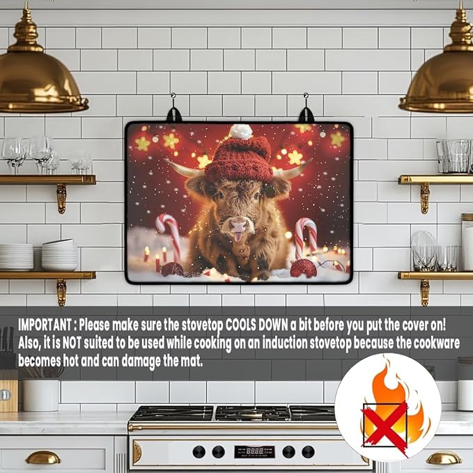 Christmas Highland Stove Top Cover for Electric Stove(30"x21"), Non-slip Silicone Glass Stove Top Protector, Waterproof Flat Top Oven Cover Mat, Multipurpose Countertop Mat