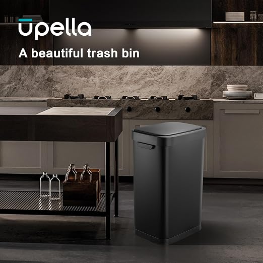 13 Gallon Trash Can, Touchless Stainless Steel Kitchen Bin (Black) | Automatic Motion Sensor Lid | 50L Fits 13 Gal Tall Kitchen Bags | Anti-Fingerprint Brushed Finish | For Home Office