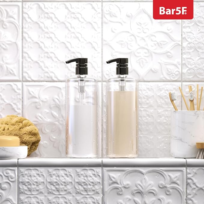 Bar5F Pumps for Shampoo and Conditioner Bottles, Salon-Brand Liters, 2 Pack | Professional-standard durability for salon-brand 1 L/33.8 oz bottles, 28/410 finish, 1-inch neck and 1.1-inch cap diameter