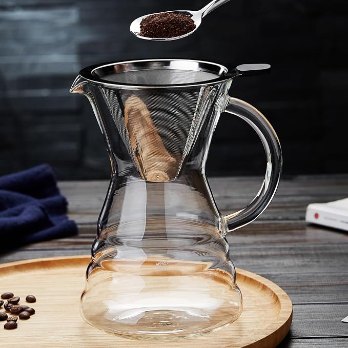 Unbreakable - Pour Over Coffee Maker with Permanent Stainless Filter 27 fl oz, Thickened Heat-Resistant Borosilicate Glass Dripper Coffee Brewer, Stovetop Safe