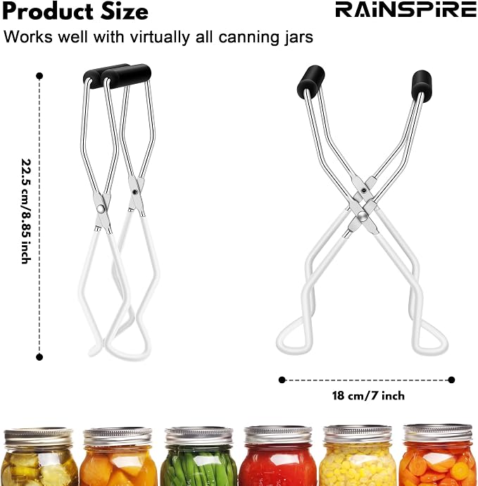 Canning Jar Lifter, Canning Tongs Jar Lifter, Canning Tools, Canning Supplies for Home Kitchen, Stainless Steel, White