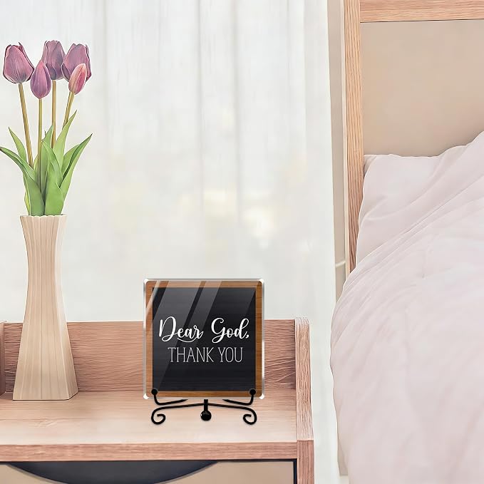 Modern Farmhouse Decor, Home Decor For Living Room, Boho Chic Aesthetic Shelf Decorations, Christian Dear God Acrylic Sign, Farmhouse Entryway Tv Stand Fireplace Coffee Table Decoration (15)