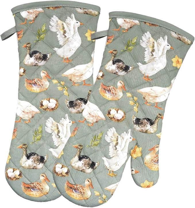 Oven Mitts Cotton Fashion Cute Teal Design 1pair Heat Resistant Oven Gloves Safe Cooking Baking Grilling Barbecue Machine Washable Pot Holders (Teal)