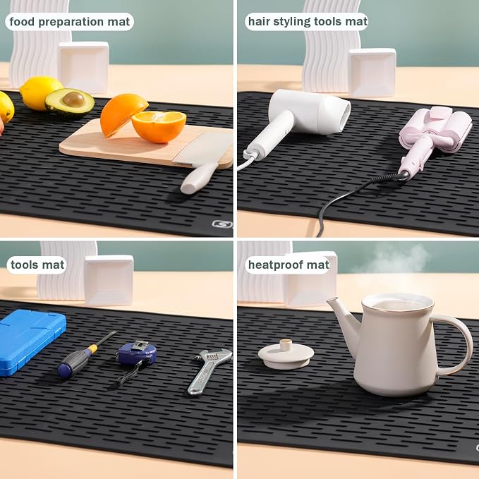 Extra Large 30x24 Inch Silicone Dish Drying Mat for Rack & Kitchen Counter | Easy Clean Silicone Drying Mat for Kitchen Counter , Non-Slip Dishes Drain Mat, Heat Resistant Silicon Dish Mat, Black, SAPID
