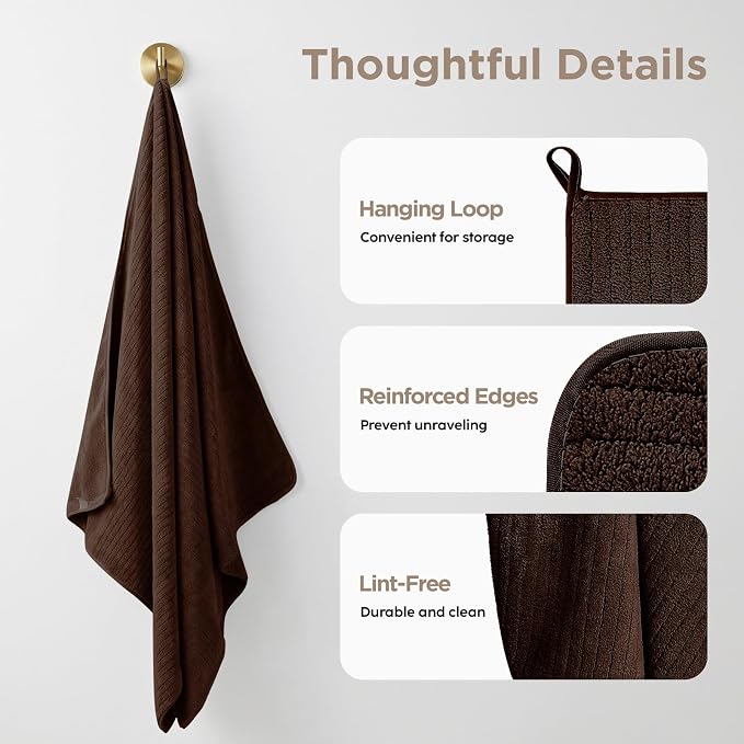 8 Piece Bath Towels Set, 2 Oversized 35 * 70 in Bath, 2 Hand, 4 Wash | Luxury Soft Microfiber, Super Absorbent Thick, Quick Dry, Shower Towels for Bathroom, Spa & Hotel, Brown