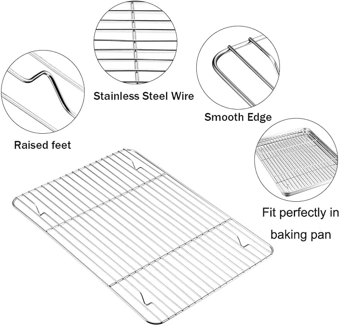 TeamFar Cooling Rack, 15"/11" Stainless Steel Wire Baking Rack, 2PCS | for Cooking Roasting Grilling, Fit for Oven Pan, Oven & Dishwasher Safe, Non-toxic & Heavy-Duty