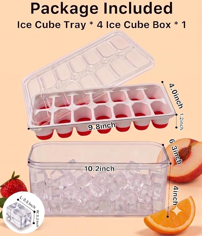 Ice Cube Trays for Freezer with Lids and Storage Bin, 4 Pack | Easy-release BPA-free ice molds with stackable lids, storage bin and dishwasher-safe design for coffee, whiskey and cocktails