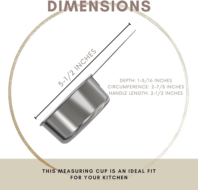 1/2 Cup Stainless Steel Measuring Cup | Sturdy Metal 125 ml | 125 cc | 4 oz | Single Cup for Wet and Dry Ingredients | Great for use as 1/2 Cup Dog Food Scoop - 12 PK