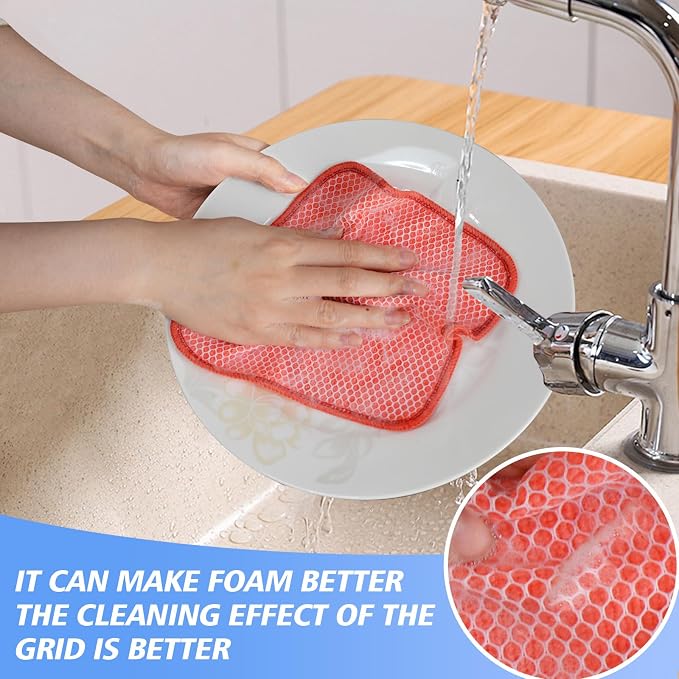 Dish Cloths for Washing Dishes with Scrub Side, Microfiber Dish Rags | Dual-sided microfiber dish cloths with scrubber for stuck-on food, quick dry kitchen washcloths 9 Pack, 7" x 7 Inch Red