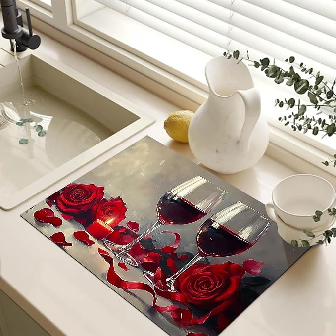 HOMETITUTE Romantic Rose Wine Stove Top Cover 28x20 Diatomite Mat