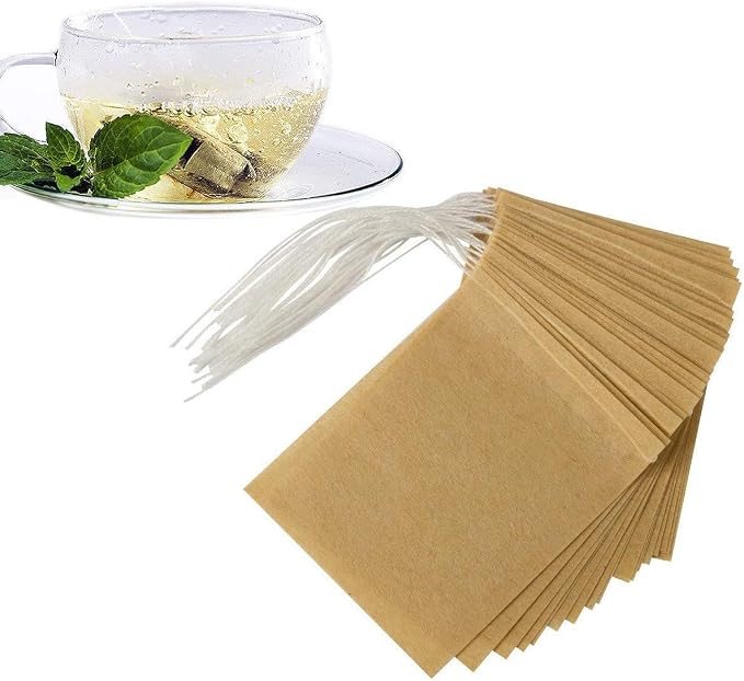 Numola Unbleached Tea Filter Bags for Loose Leaf Tea, Tea Bags Empty, Wood Pulp Filter Paper Organic Tea Infuser Bag Disposable Drawstring 100 Pcs (3.2'' x 4'')