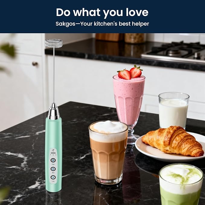 Milk Frother Wand Rechargeable Handheld Electric Whisk 3 Speed Adjustable | Coffee Frother Wand with 3 Stainless Whisks Electric Foam Maker Drink Mixer Blender for Latte Cappuccino Matcha Egg