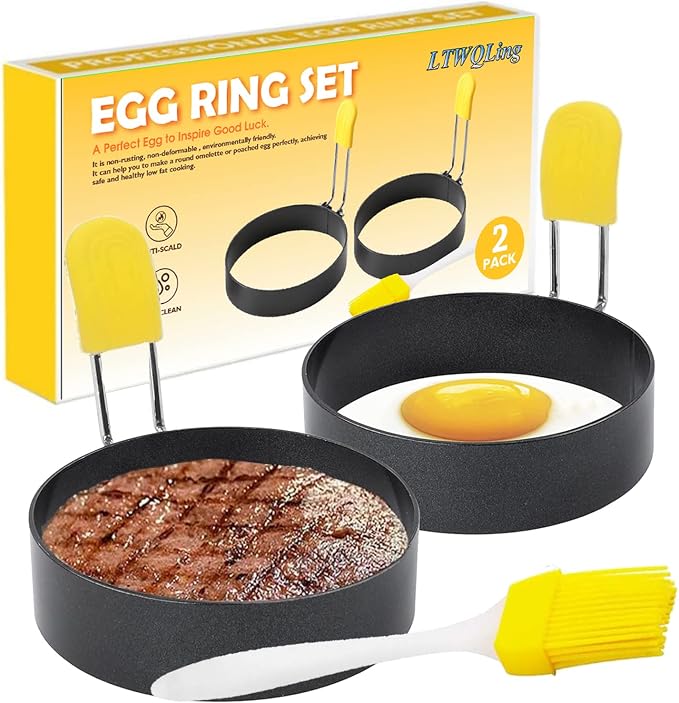 4 Inch Large Egg Rings for Frying Eggs, 2 Pack Stainless Steel Egg Cooking Rings Nonstick Round Egg Shaper Mold with Anti-scald Handle for English Muffins Pancake Cooking Griddle