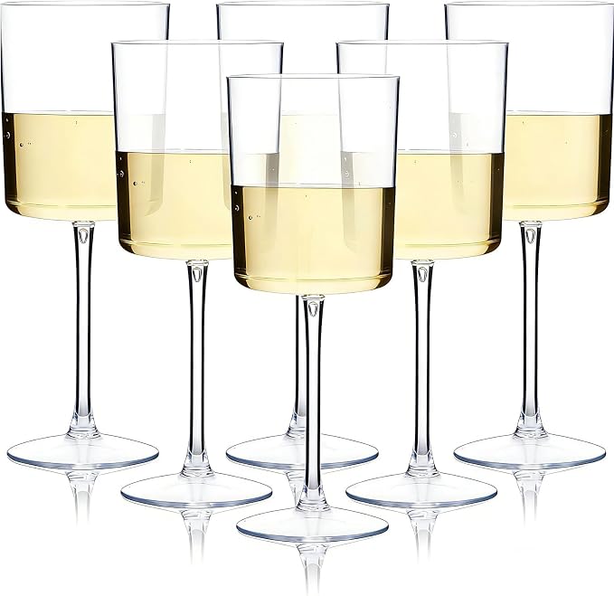 Ciaell 12 Pack Plastic Wine Glasses for Weddings Outdoor Gatherings | 10 oz Clear Stemmed Cups, Heavy Duty Plastic, Wine Champagne Cocktails Beverages for Parties Anniversaries Birthdays