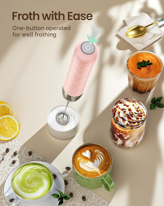 Maestri House Rechargeable Milk Frother, LunaFro Mini with Detachable Wand | 8000RPM Turbo Motor, 1200mAh lithium battery, Compact Design Milk frother Handheld for Lattes, Cappuccino, Matcha, No Stand